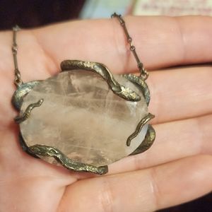 Bloodmilk rose quartz Medusa necklace 18"